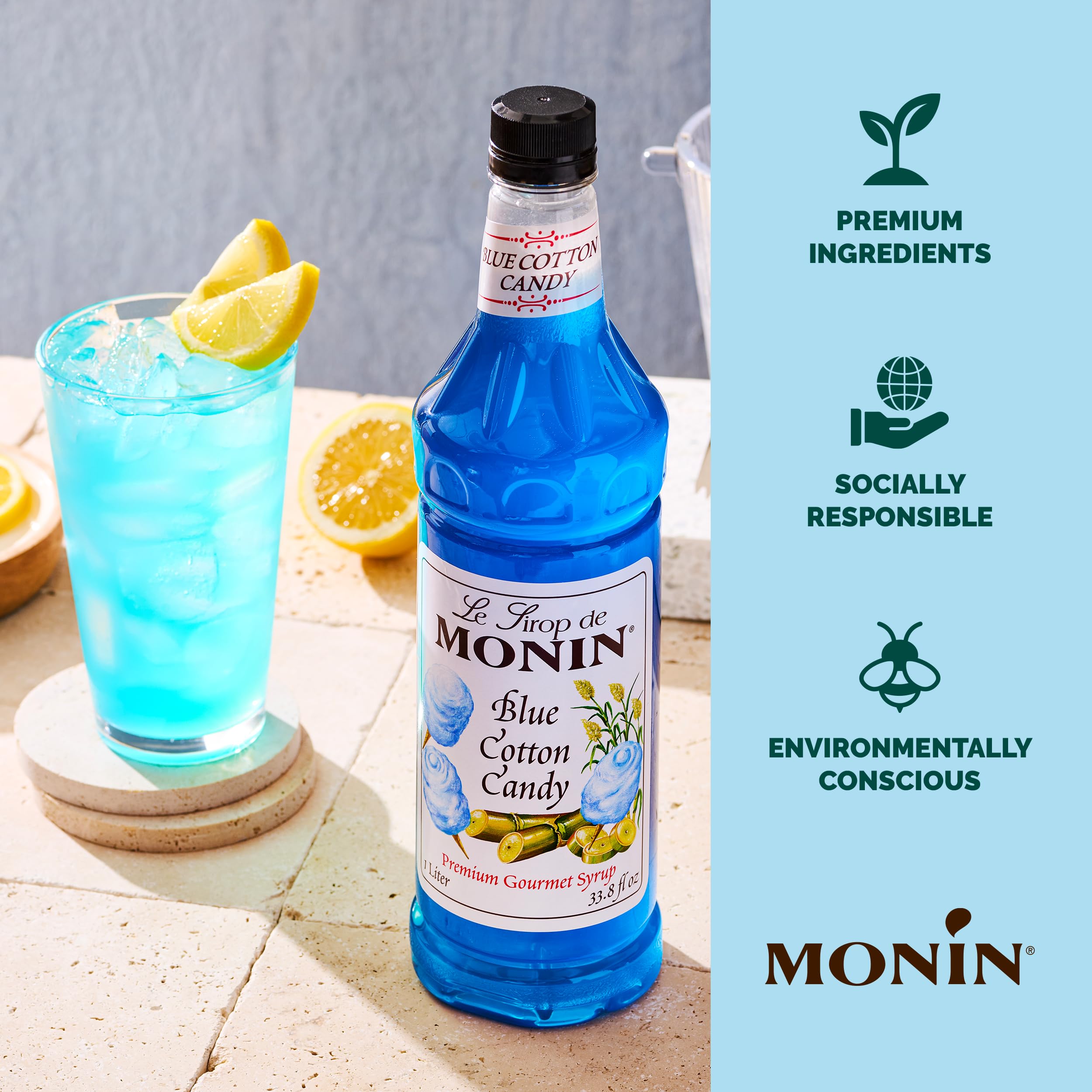 Monin uso en cafetería en vaso frío con topping atractivo y color intenso