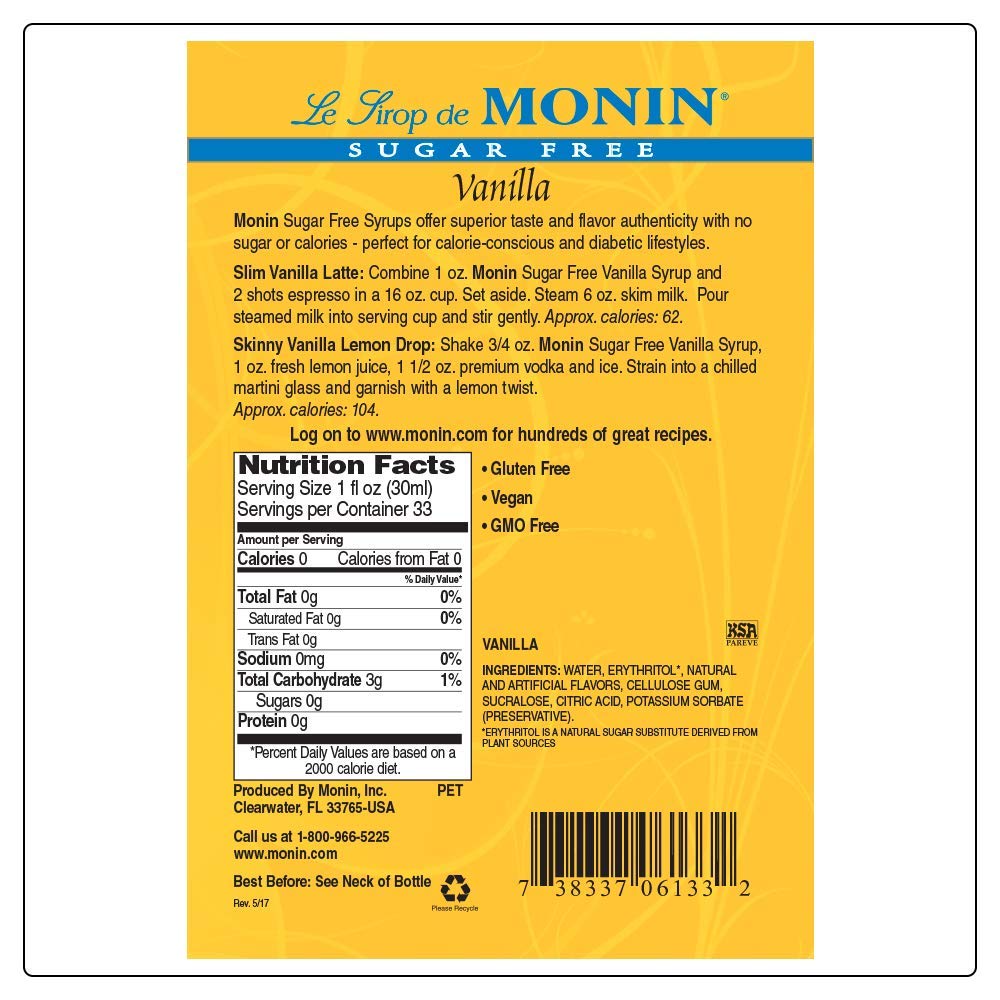 Monin caja reciclable con sello verde indicando embalaje sostenible