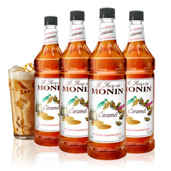 Monin botella pack de cuatro frontal mostrando tamaño y ahorro