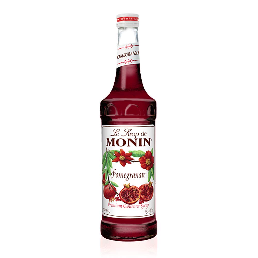 Monin botella de granada frente con color escarlata y atractivo visual