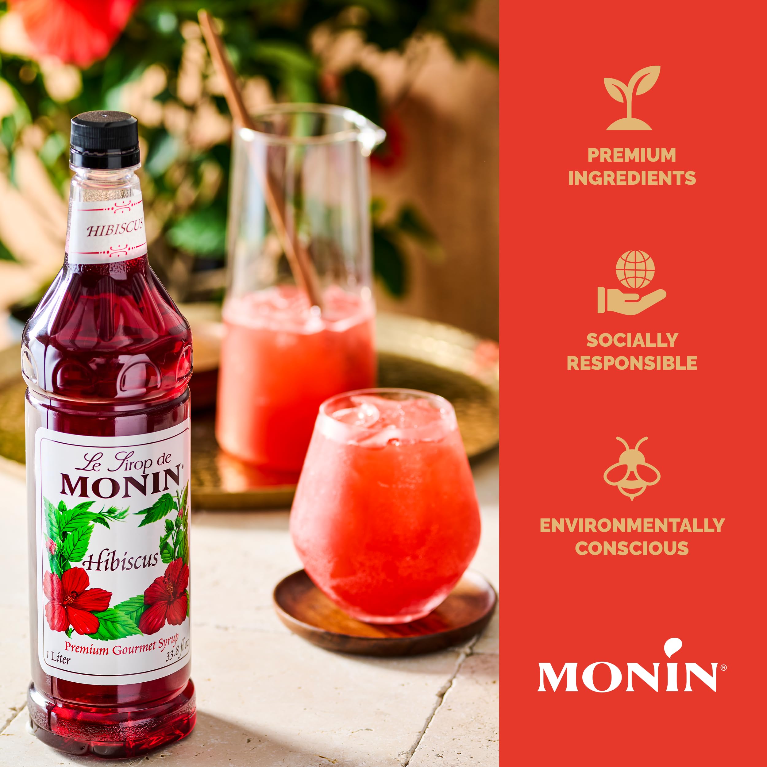 Monin comparación de tamaño de la botella 1L para planificación de uso