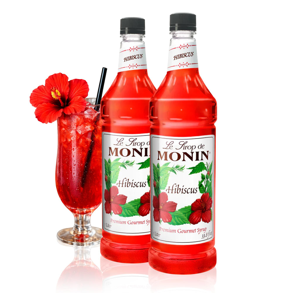 Monin mostrando la botella frontal con color vibrante y uso versátil