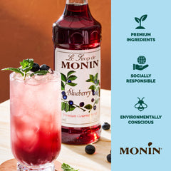 Monin jarabe de arándano comparación de tamaño de la botella 1 litro útil para hostelería