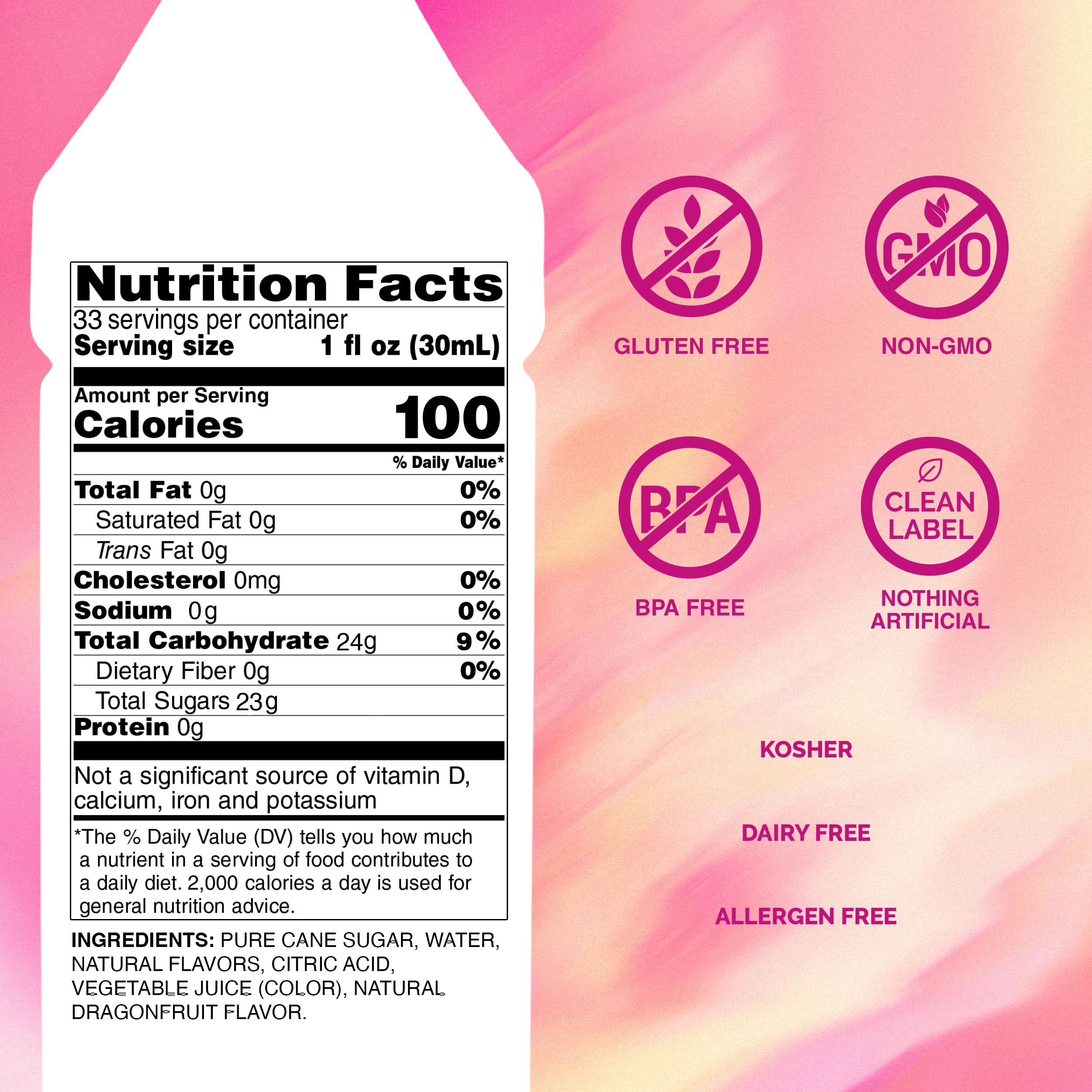 Monin jarabe Dragon Fruit primer plano del líquido rosa y textura brillante