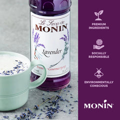 Monin jarabe de lavanda comparativa de tamaño útil para bares