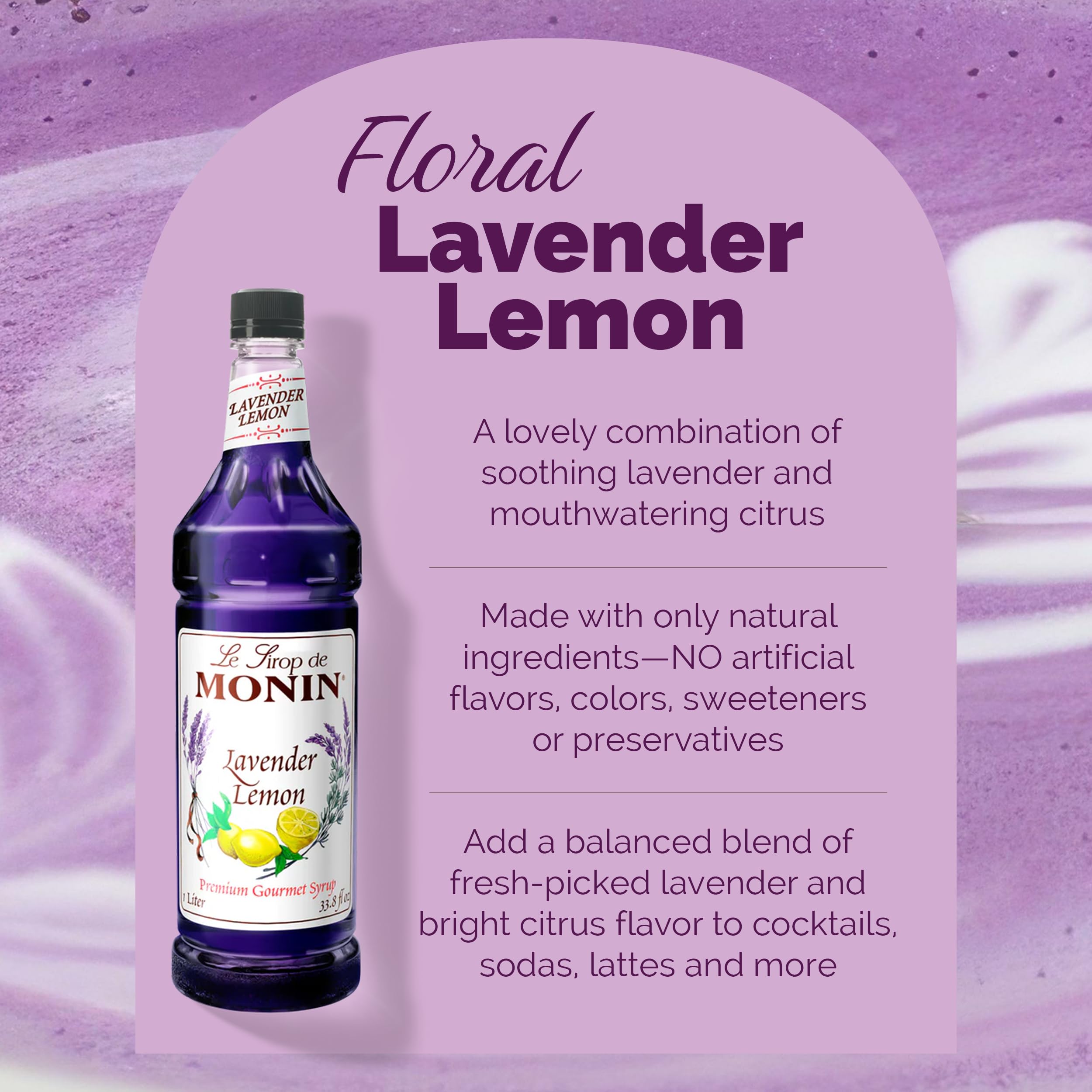 Monin jarabe vertido en latte floral para aroma y estabilidad