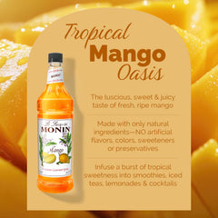 Vaso con cóctel tropical preparado con Monin Mango demostrando color y aroma frutal