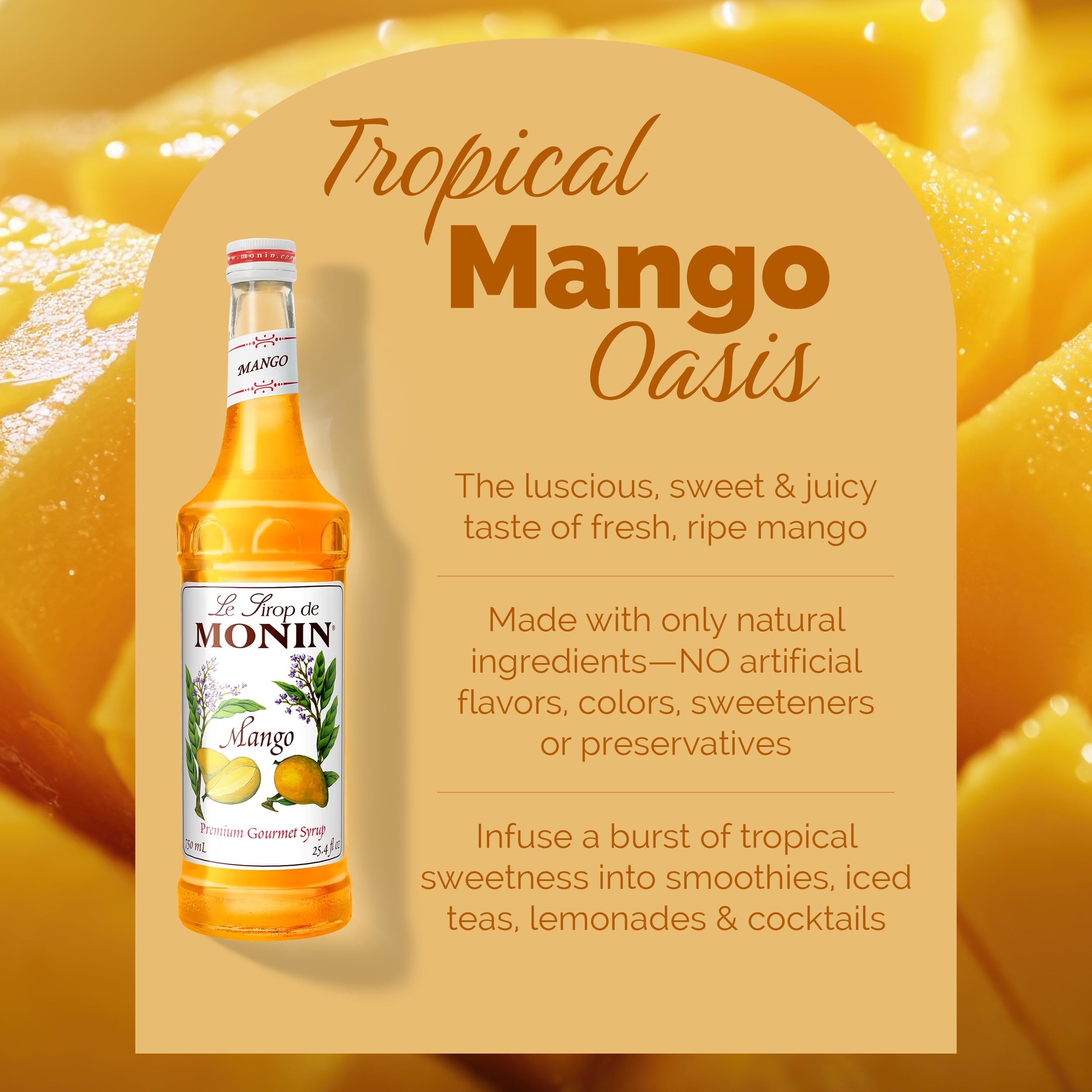 Cóctel con Monin Mango Syrup añadiendo sabor tropical y color atractivo