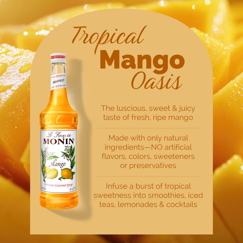 Cóctel con Monin Mango Syrup añadiendo sabor tropical y color atractivo