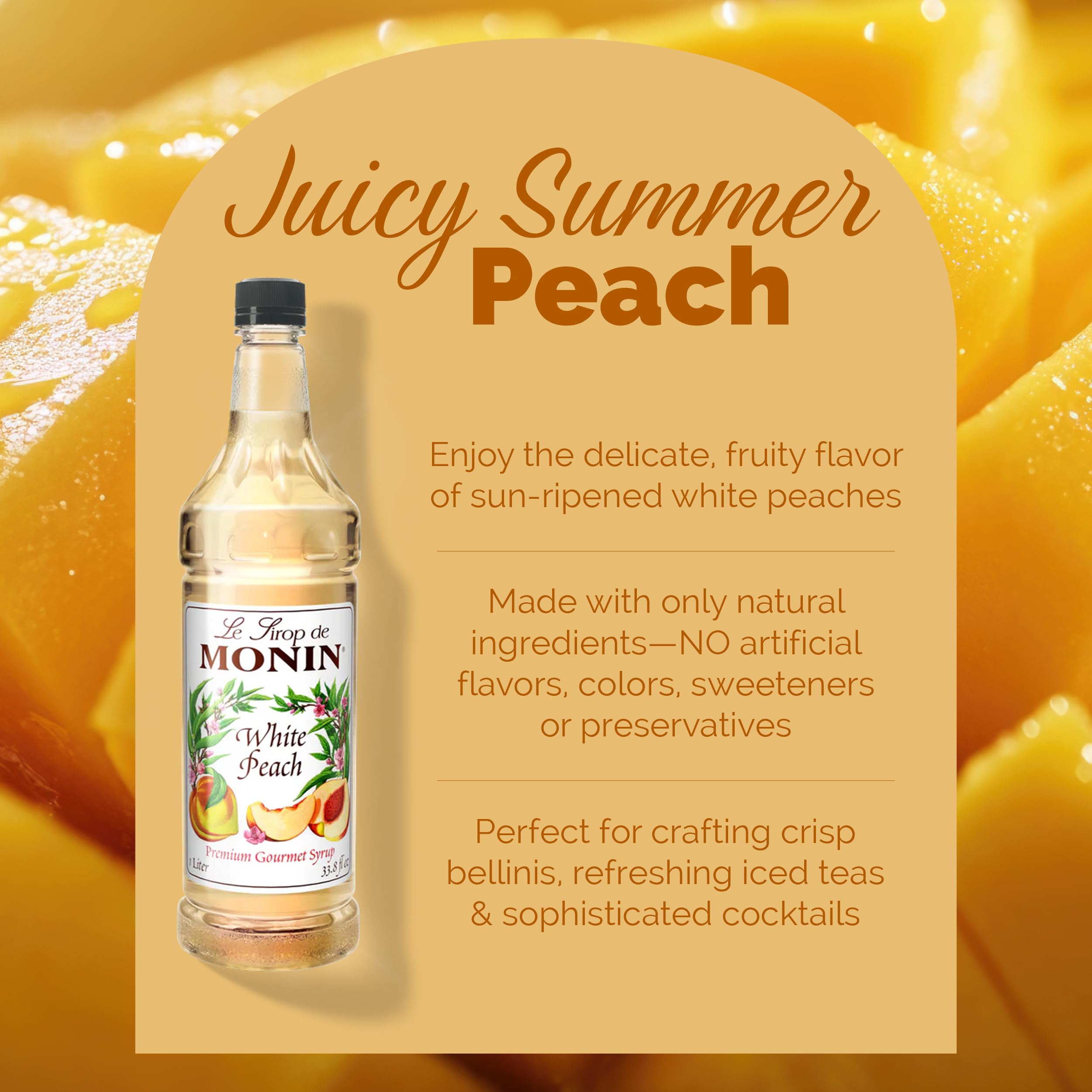 Monin melocotón blanco en cóctel resaltando sabor frutal en bebida