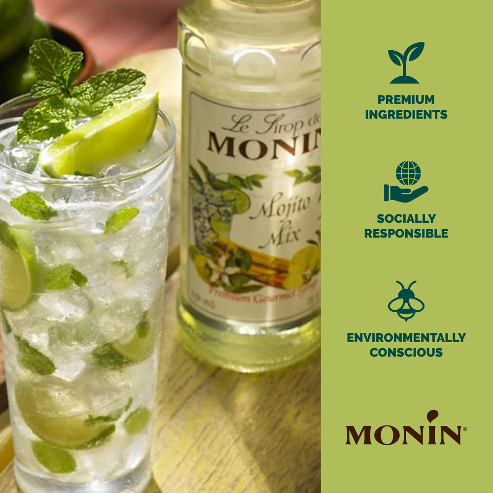Monin mojito mix comparación de tamaño de la botella para control de porciones
