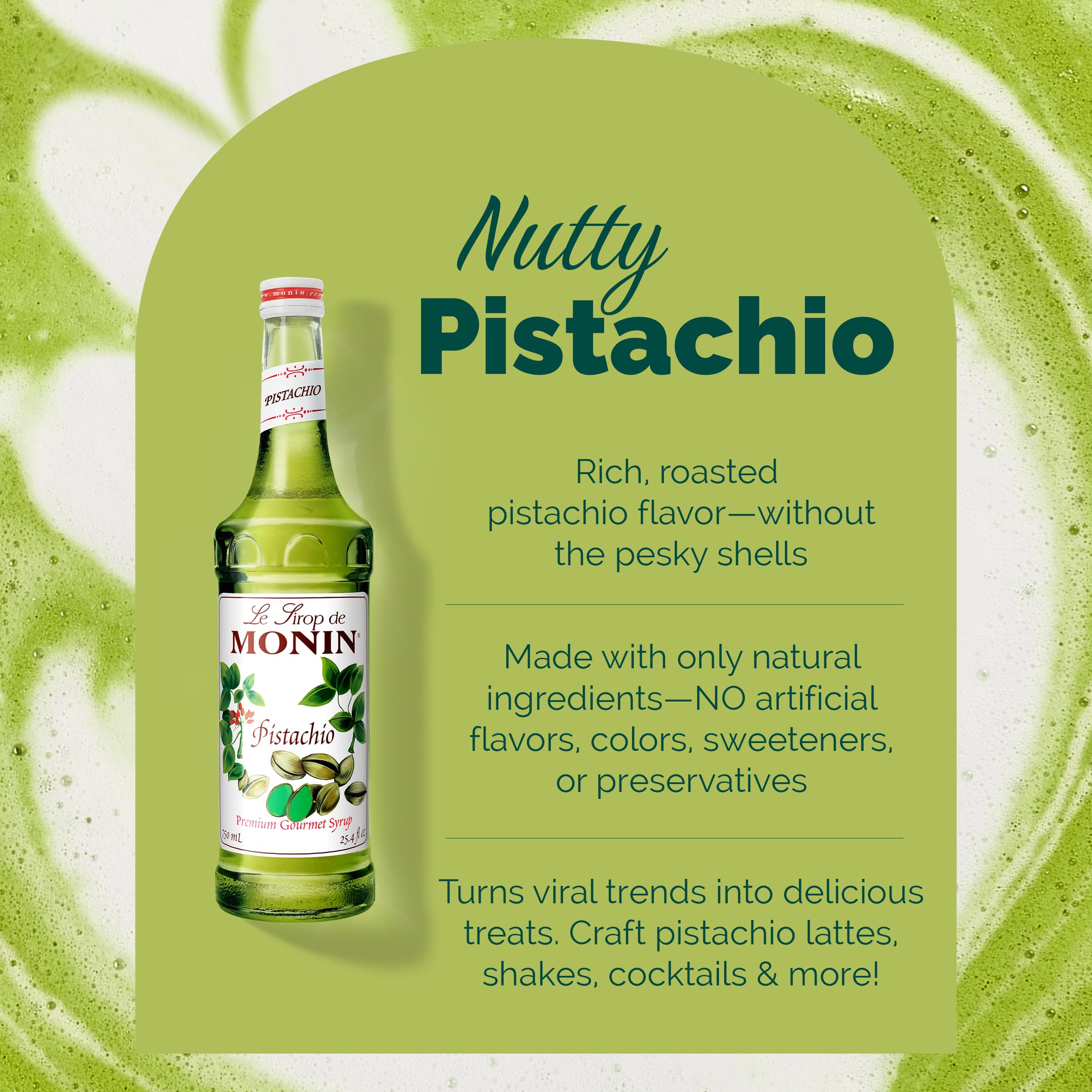 Monin jarabe de pistacho detalle de textura viscosa que facilita mezcla uniforme