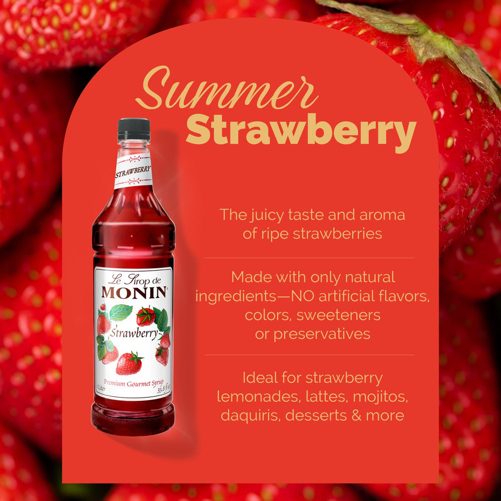 Cóctel preparado con Monin Strawberry, realza sabor frutal y color vivo