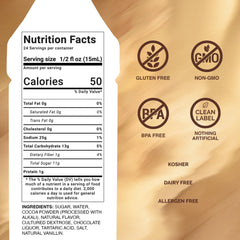 Monin textura cremosa de salsa de chocolate, muestra consistencia aterciopelada