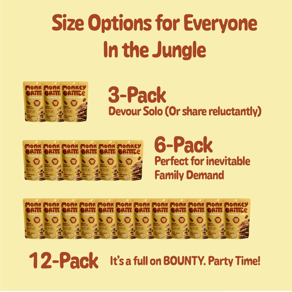 Monkey Brittle etiqueta de ingredientes orgánicos y beneficios claros en el paquete