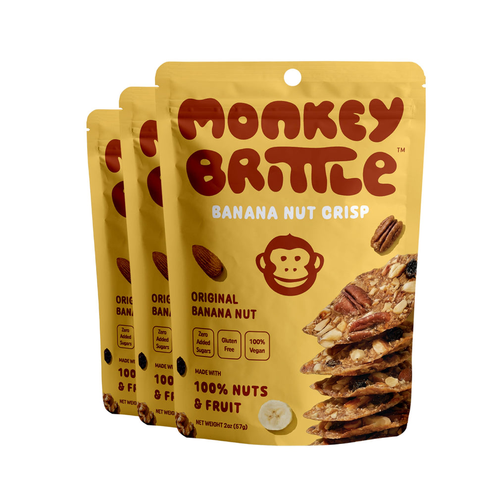 Monkey Brittle vista frontal del paquete mostrando el diseño y tamaño práctico