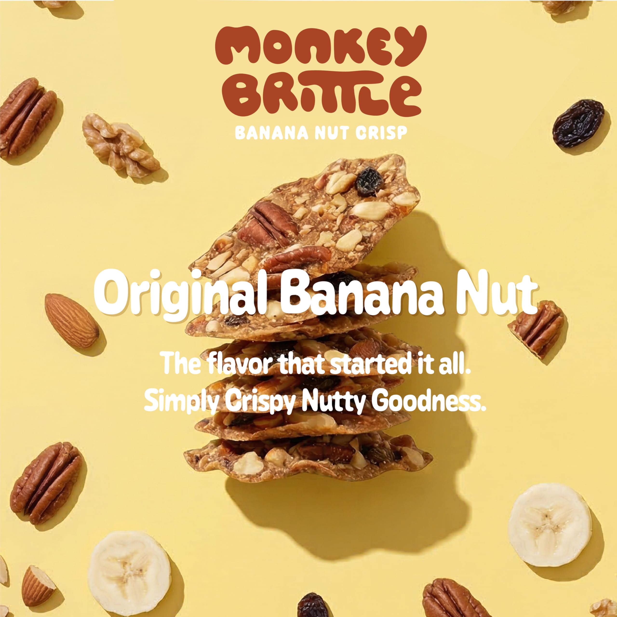 Monkey Brittle detalle de textura crujiente que resalta su sabor a banana y nuez