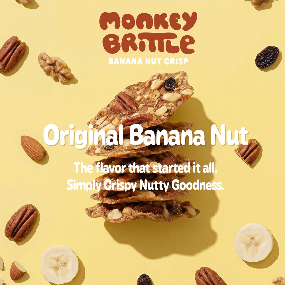 Monkey Brittle detalle de textura crujiente que resalta su sabor a banana y nuez