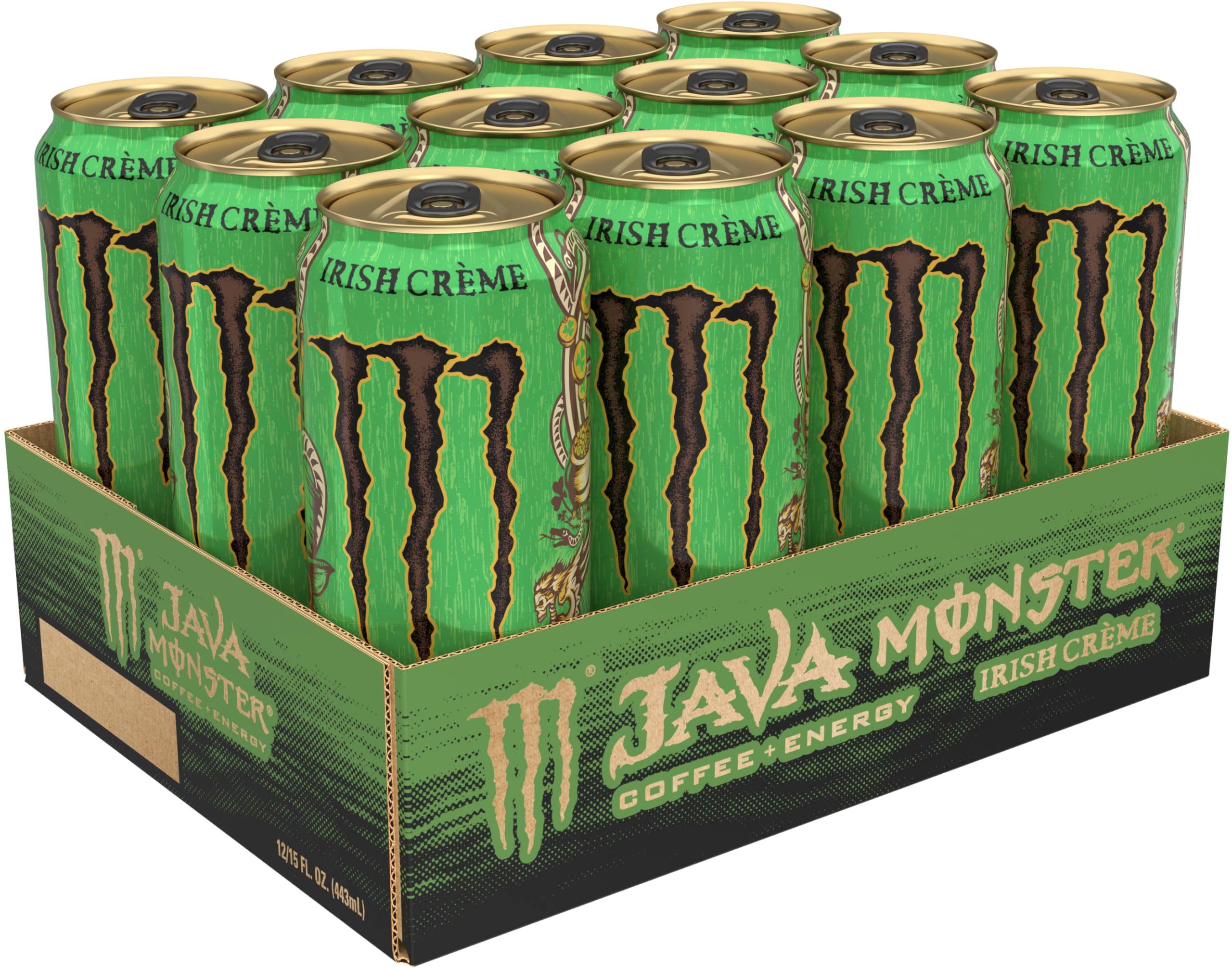 Persona sosteniendo Monster Java Irish Crème para ilustrar uso y conveniencia