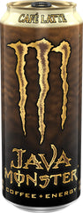 Monster Java Monster Café Latte lata en mano, bebida lista para tomar y energizar