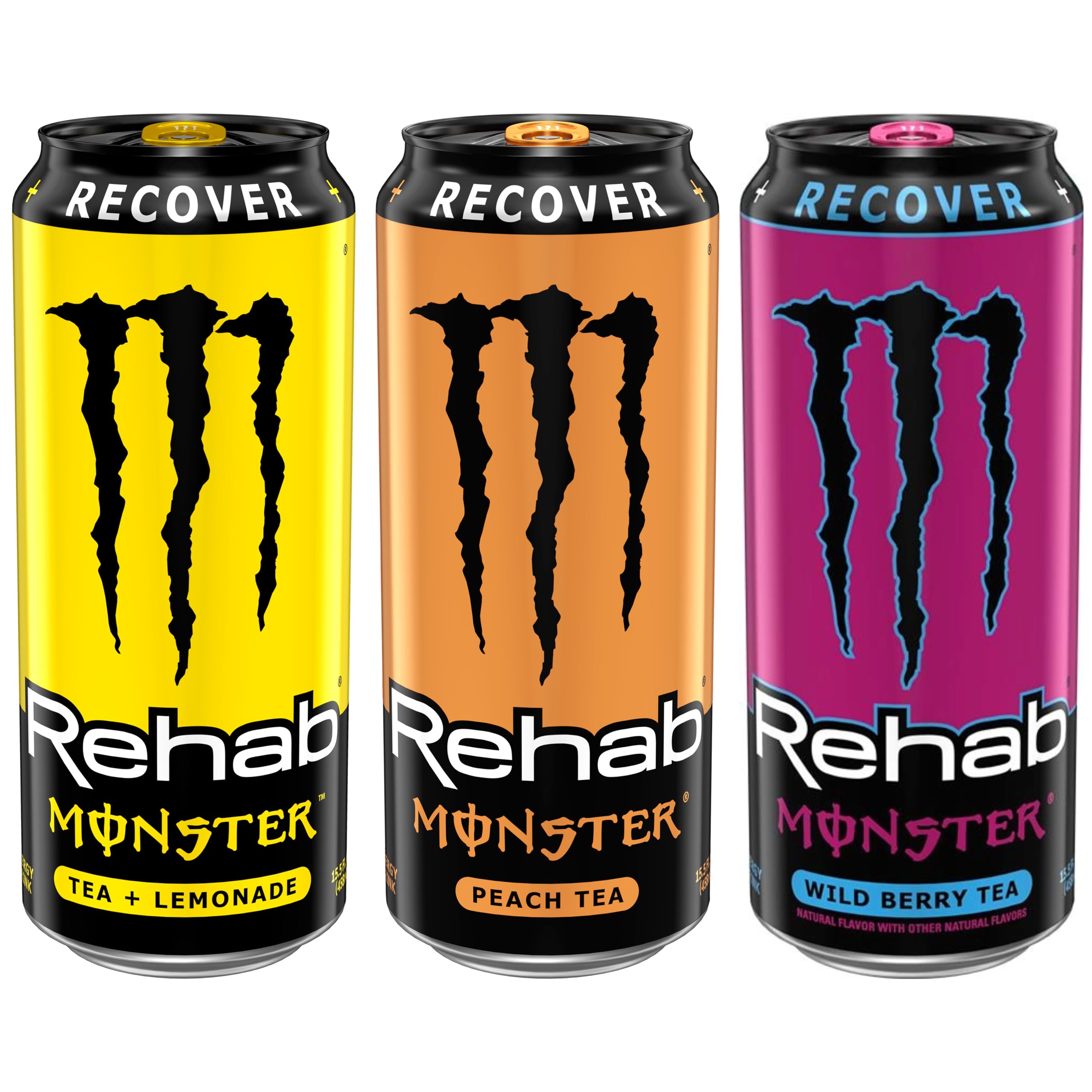 Monster Rehab comparación de tamaño de lata para visualizar porciones