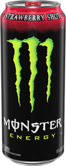 Monster lata en mano que muestra tamaño de 16 oz y portabilidad