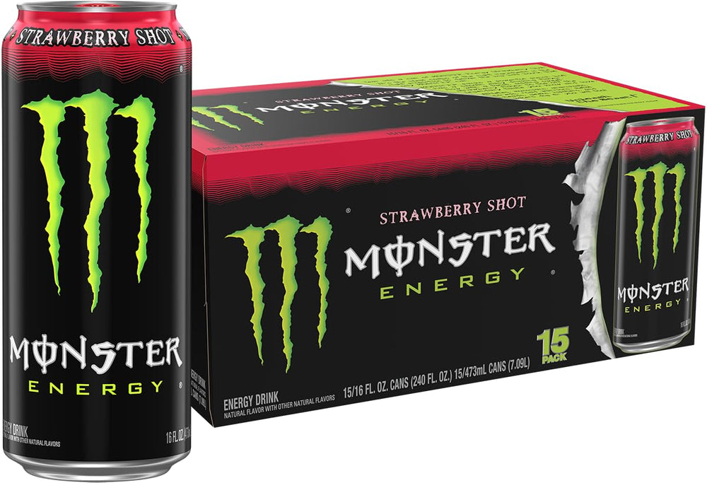 Monster lata frente verde con sabor fresa mostrando diseño y marca
