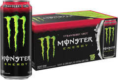 Monster lata frente verde con sabor fresa mostrando diseño y marca