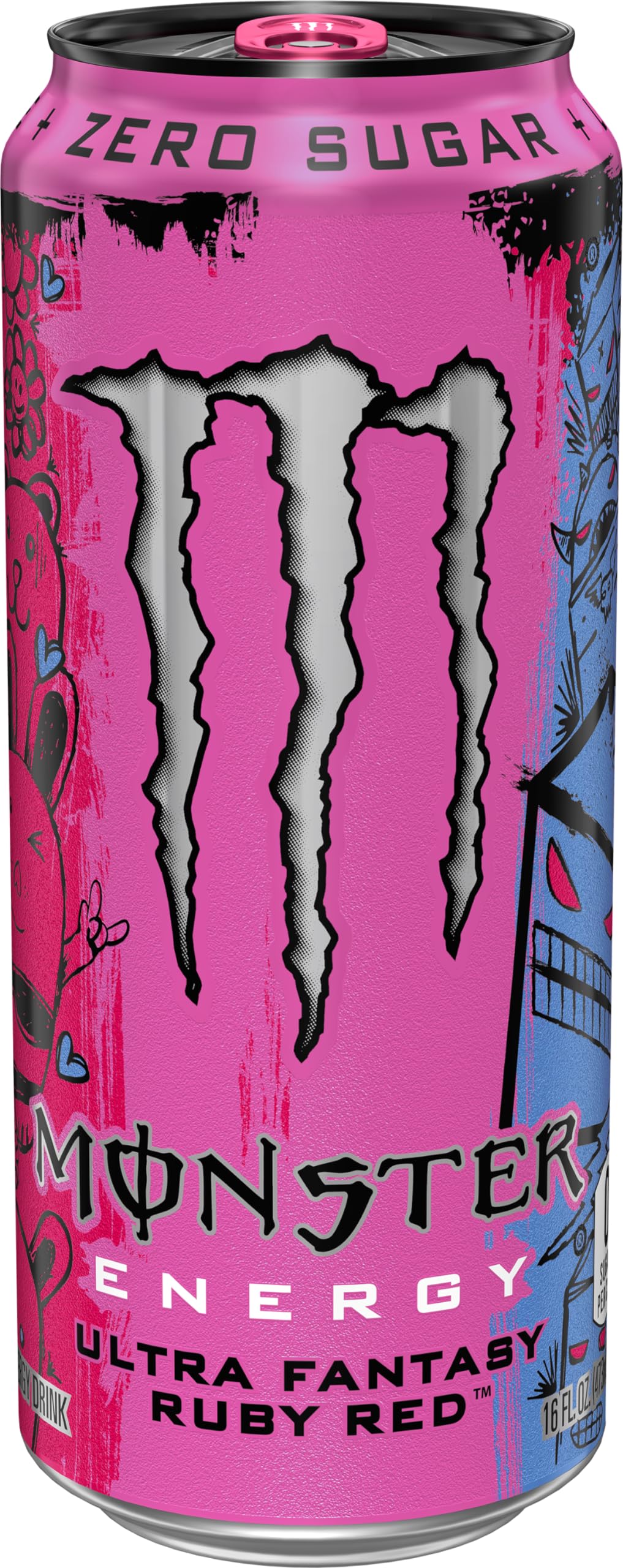 Monster Ultra Fantasy Ruby Red etiqueta con arte de Pinky Taylor, diseño atractivo coleccionable