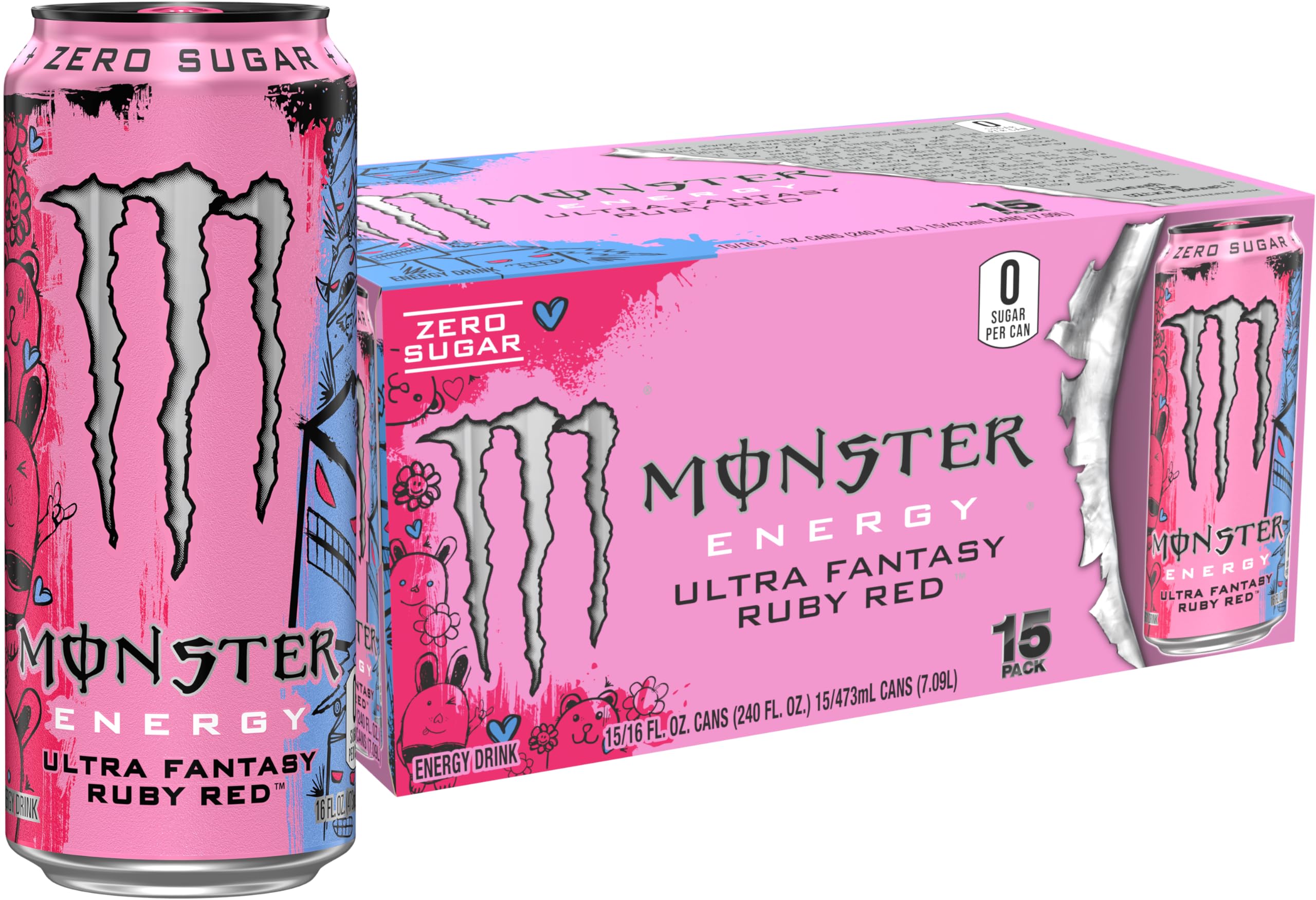 Monster Ultra Fantasy Ruby Red lata frente, refresco sin azúcar listo para consumir