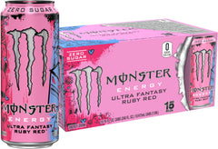 Monster Ultra Fantasy Ruby Red lata frente, refresco sin azúcar listo para consumir