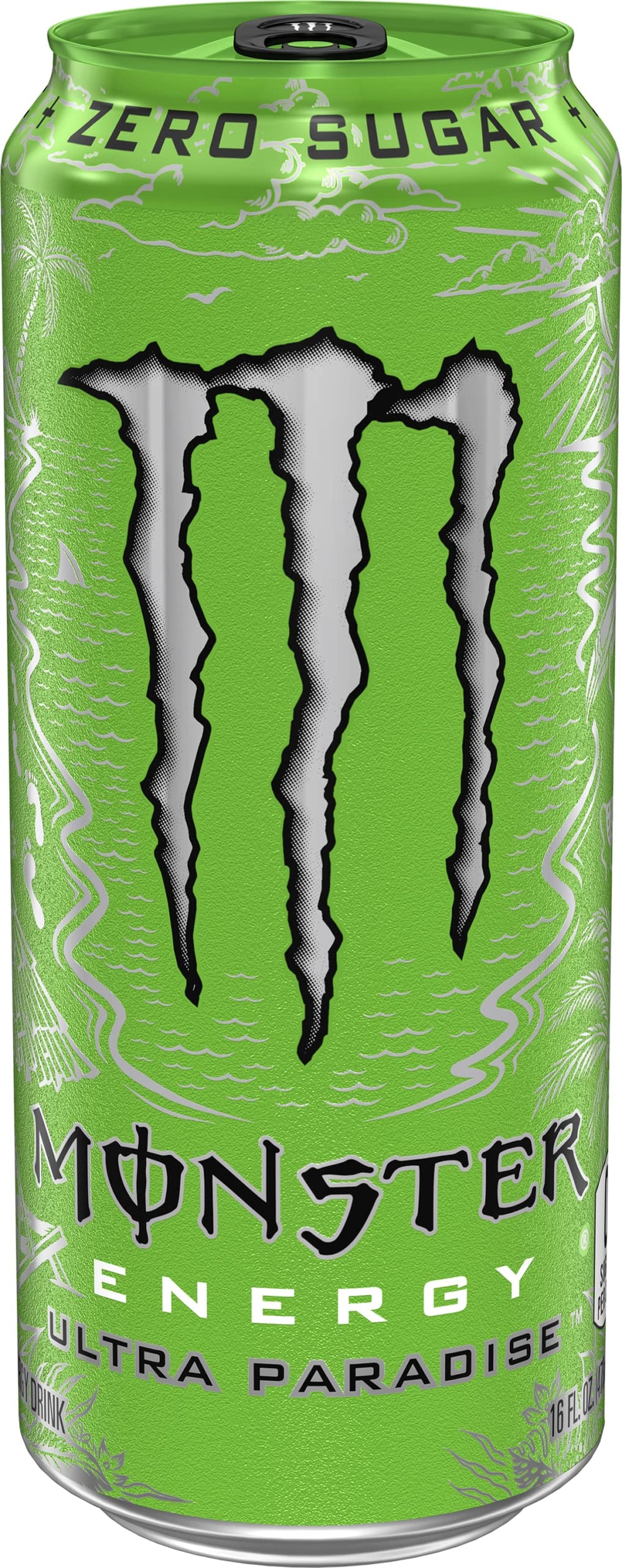 Monster Ultra Paradise bebida en entorno playero transmitiendo sensación relajante