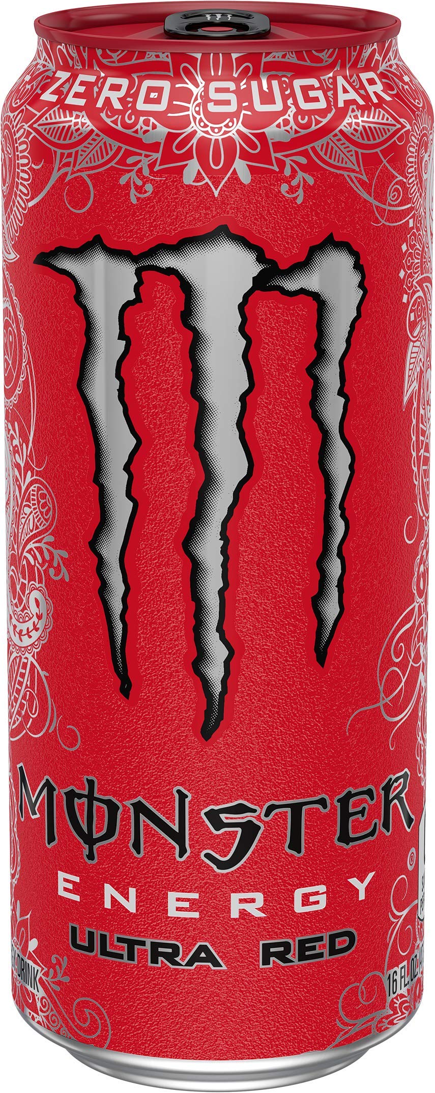 Monster Ultra Red lata fría en manos, brillo y energía lista para consumir