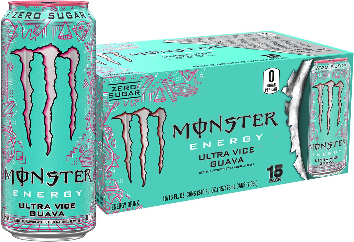 Monster Ultra Vice Guava lata frontal mostrando etiqueta y sabor guayaba
