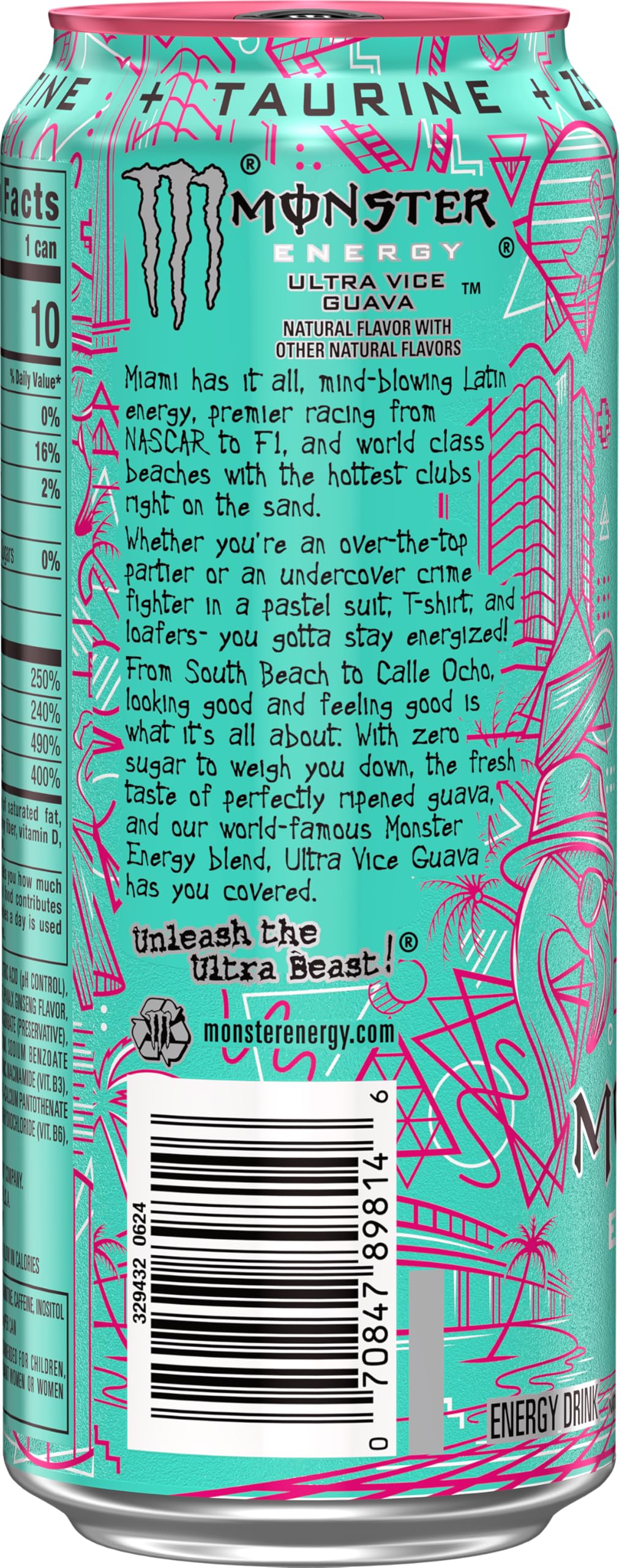 Monster Ultra Vice Guava pack de 15 latas ideal para almacenaje