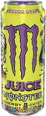 Monster Voodoo Grape lata en mano para mostrar tamaño práctico