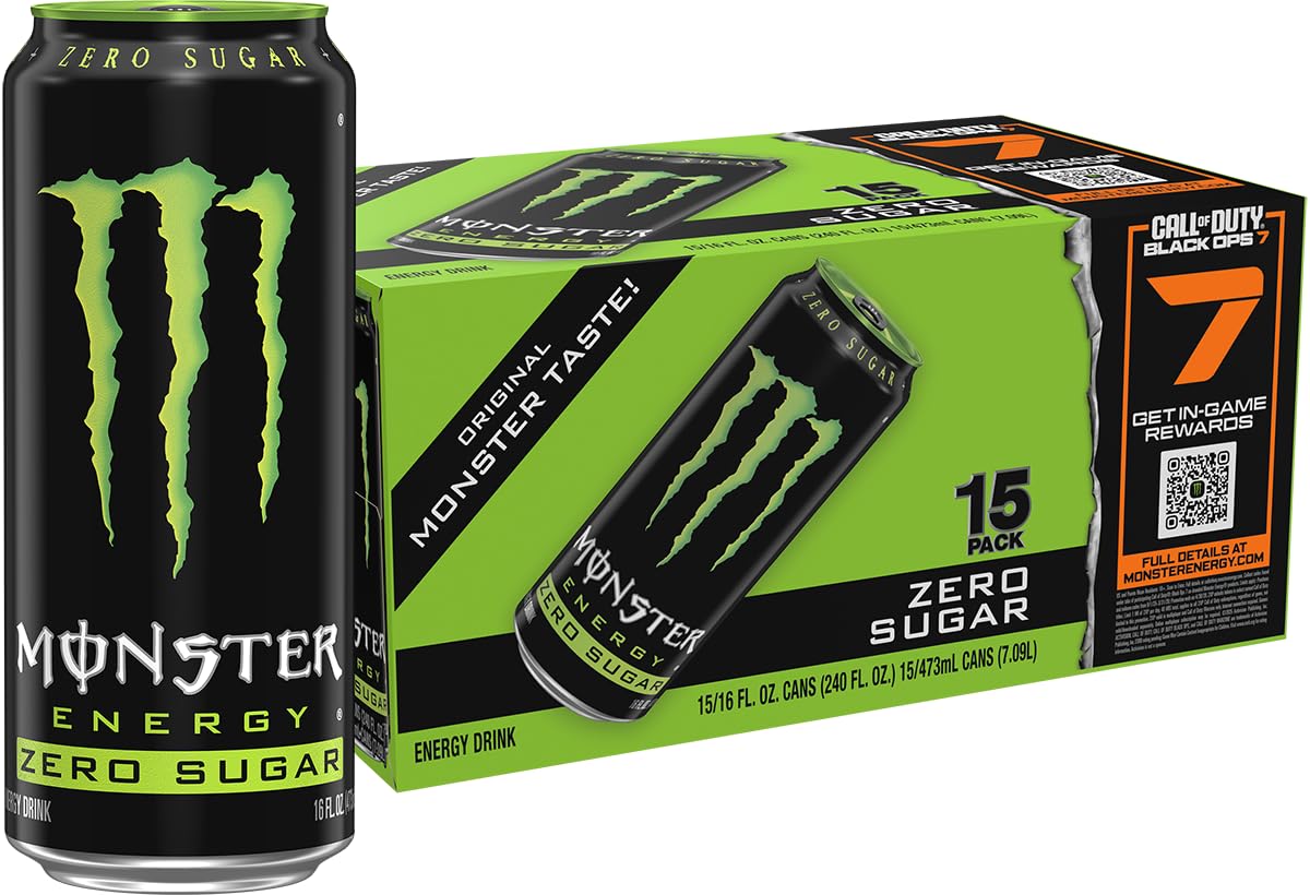 Monster lata frontal verde presentación pack 15 con diseño original y sabor sin azúcar