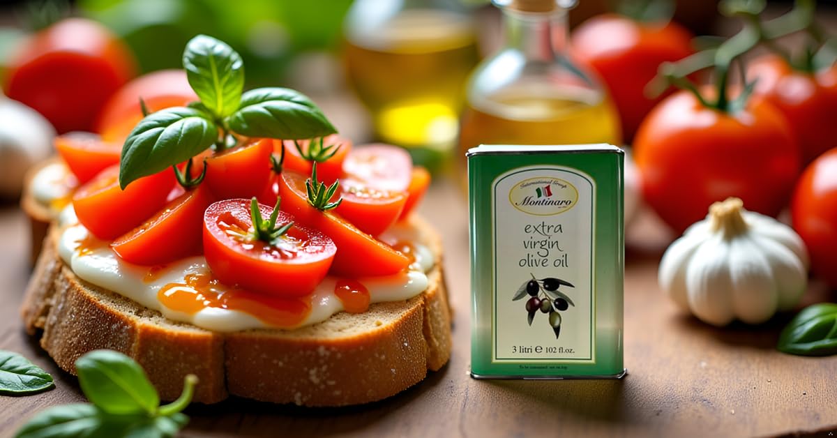 Montinaro aceite vertido sobre bruschetta realzando sabor