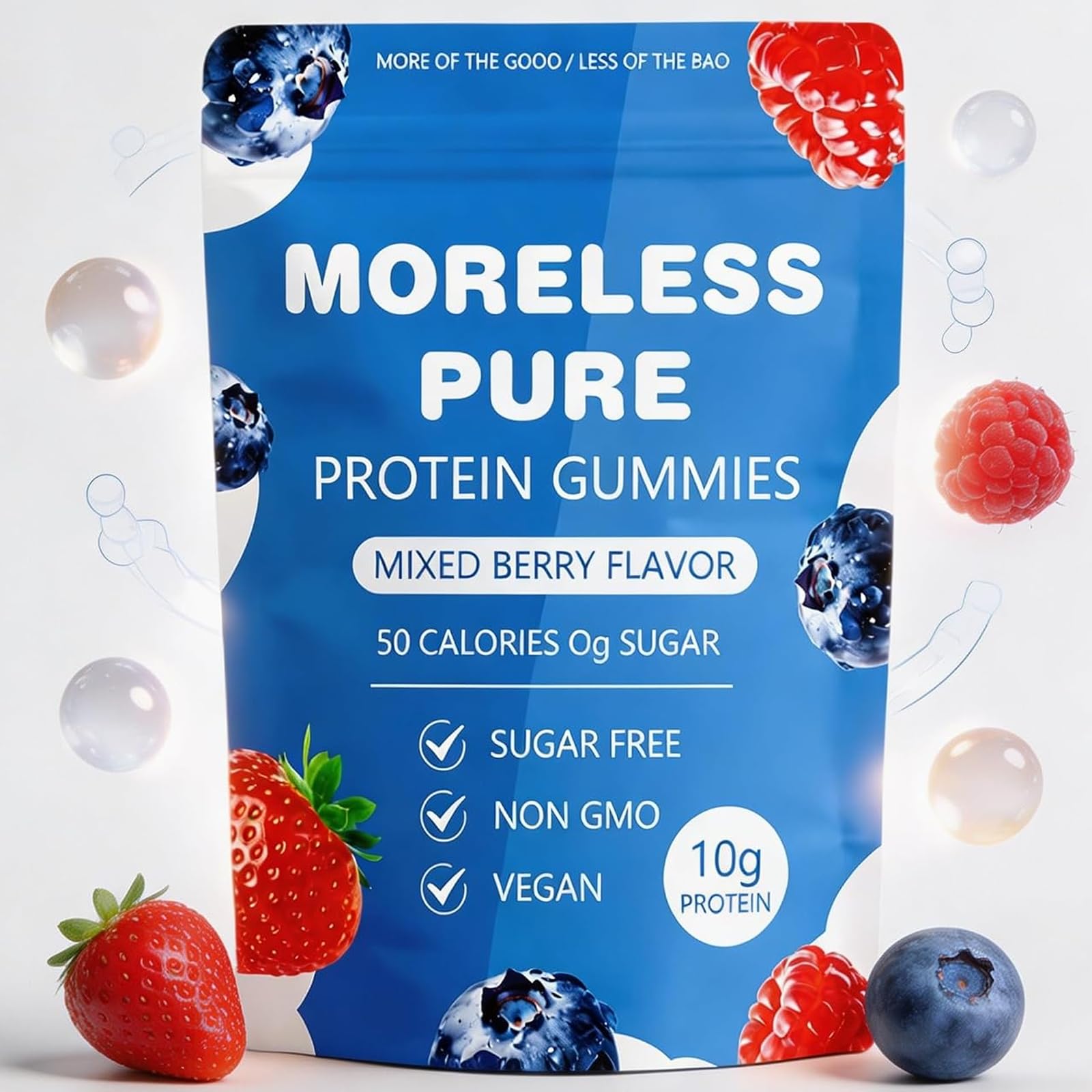 Moreless gomitas frontal del envase mostrando 60 unidades y beneficios