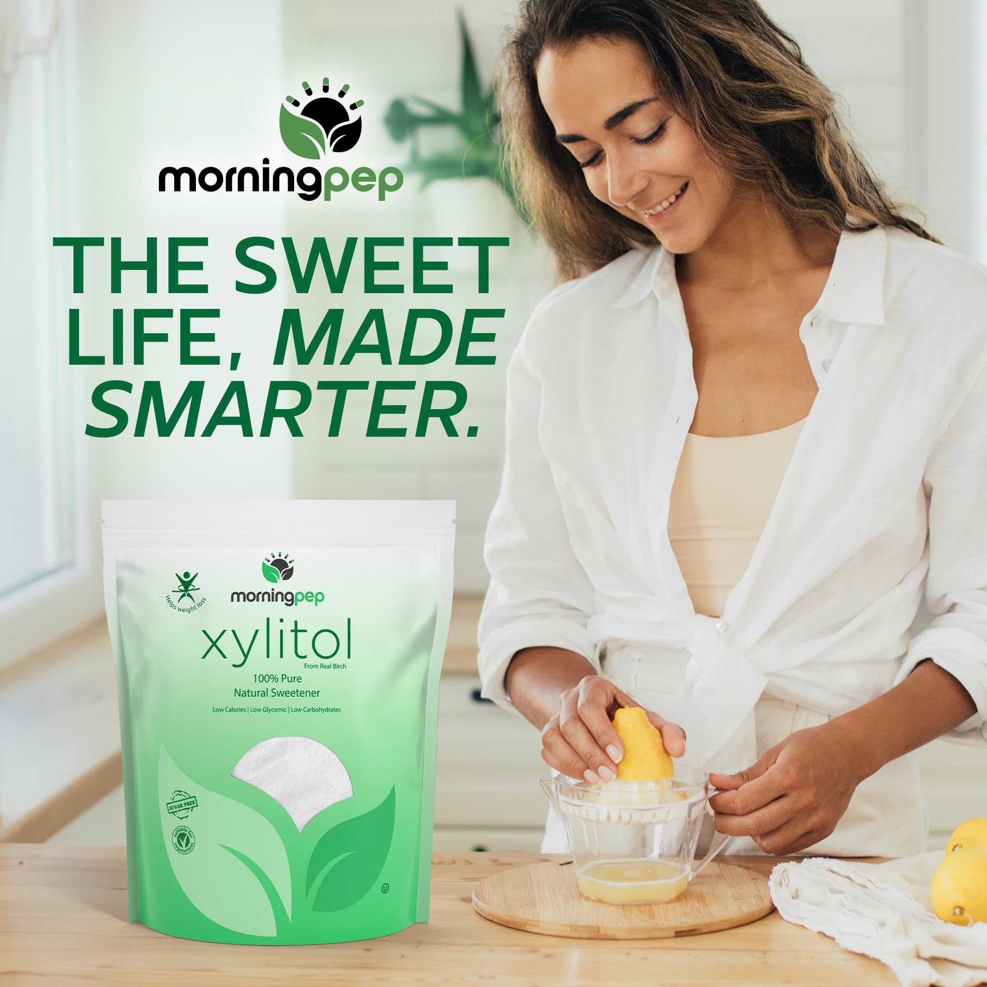 Morning Pep en cocina estilo lifestyle enfatizando facilidad