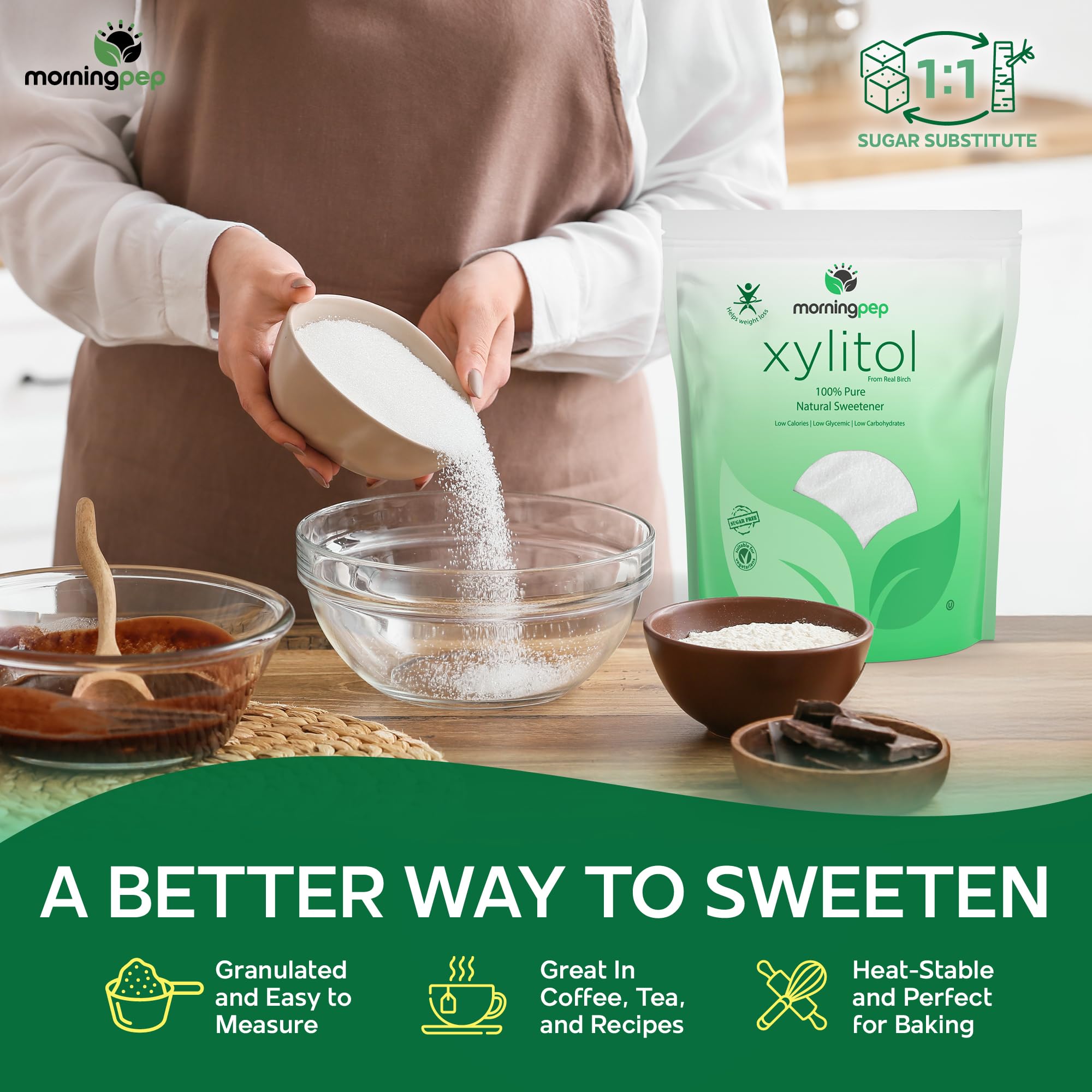 Morning Pep etiqueta con sellos Kosher Non-GMO y gluten free