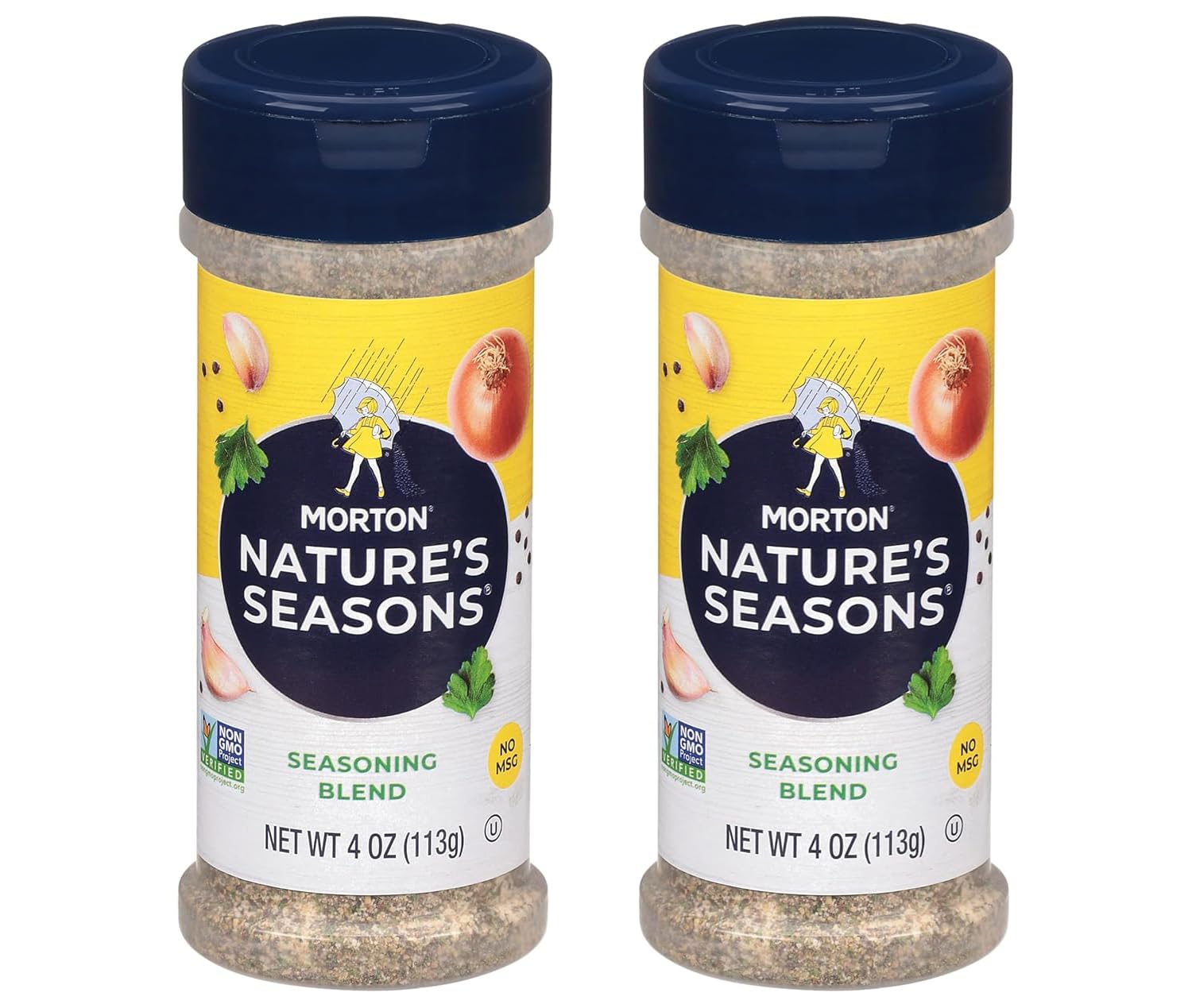 Morton Nature's Seasons frente del empaque mostrando el frasco práctico y compacto