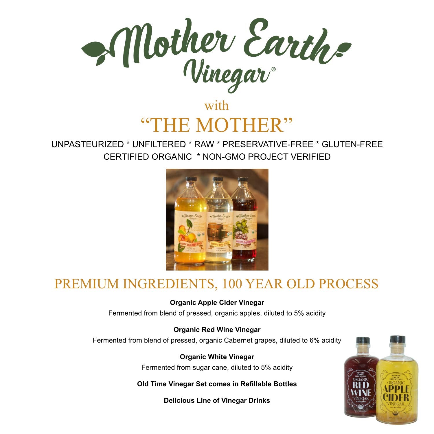 Mother Earth aderezo de ensalada hecho con vinagre de sidra orgánico