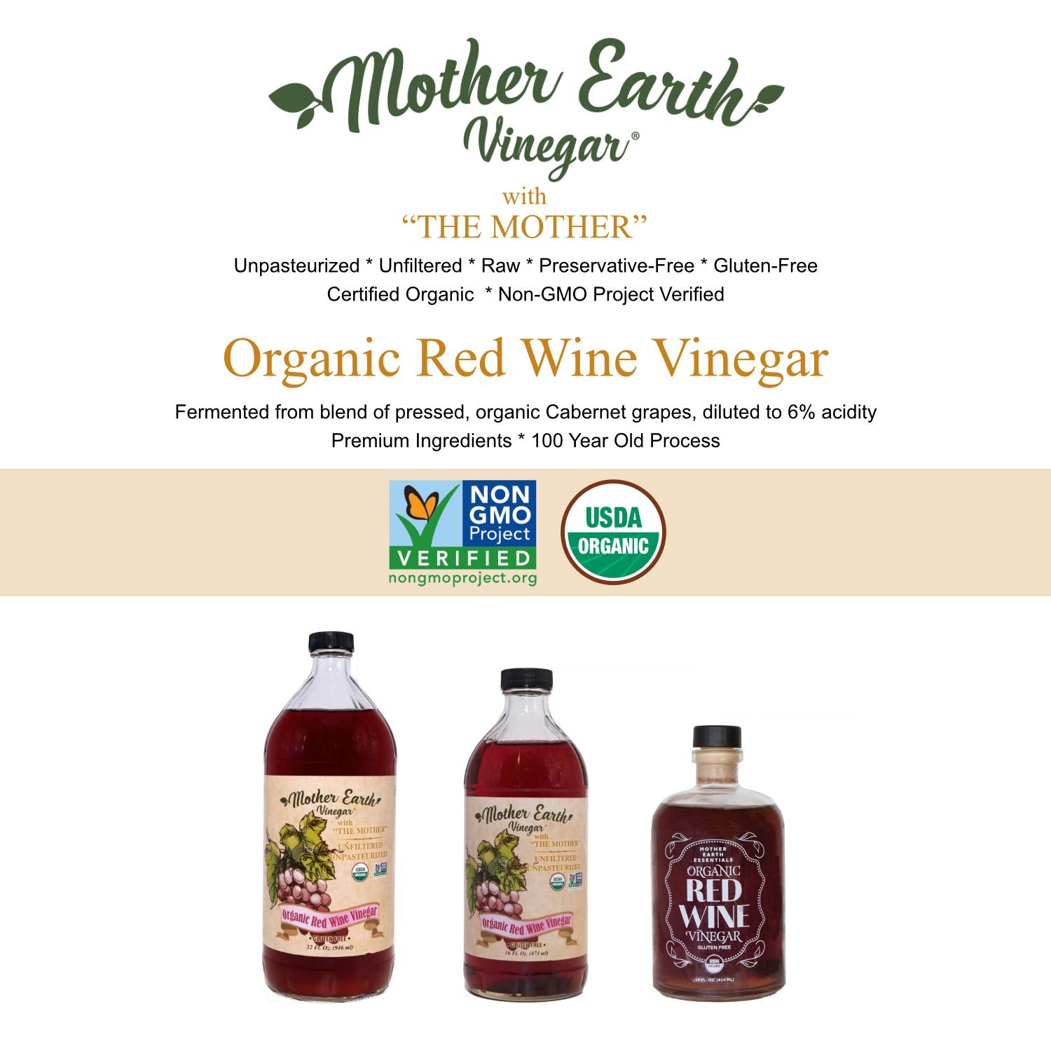 Mother Earth botella en mano para escala, tamaño práctico de 414 ml