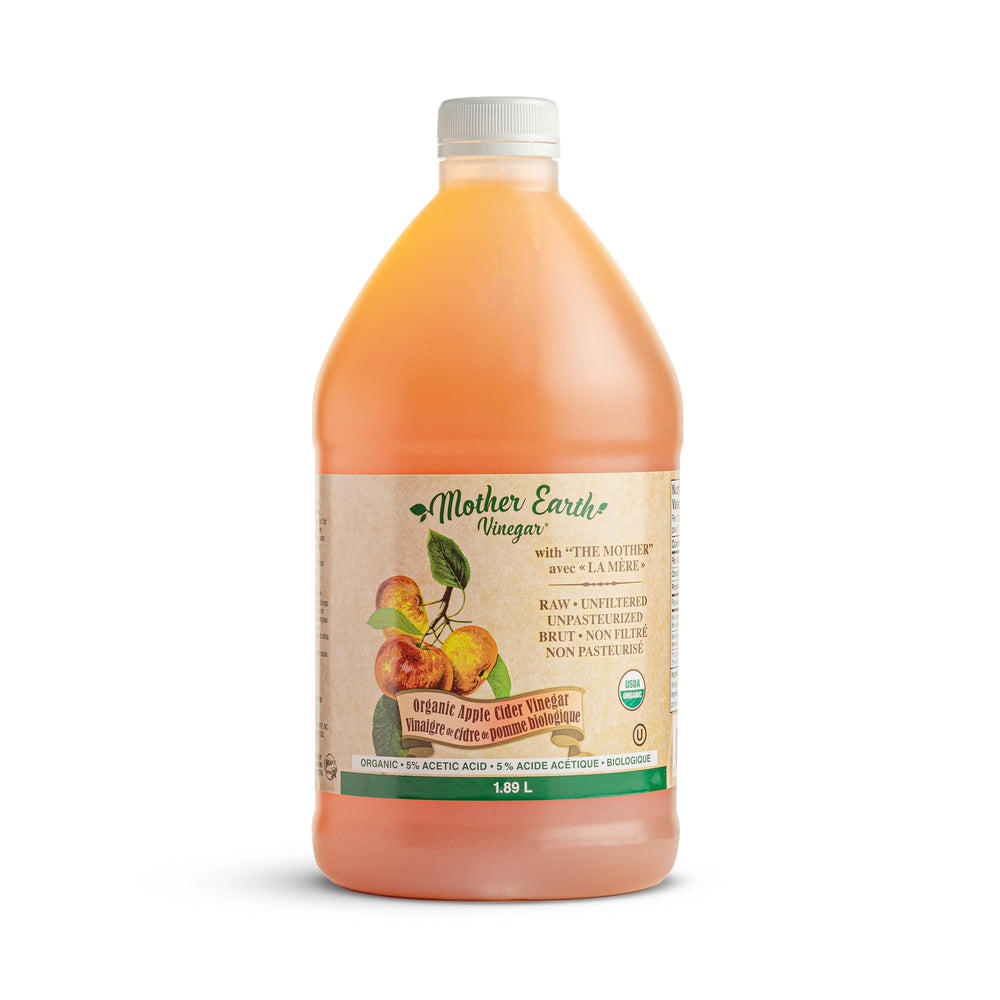 Mother Earth botella frontal 64 oz mostrando etiqueta orgánica y tamaño