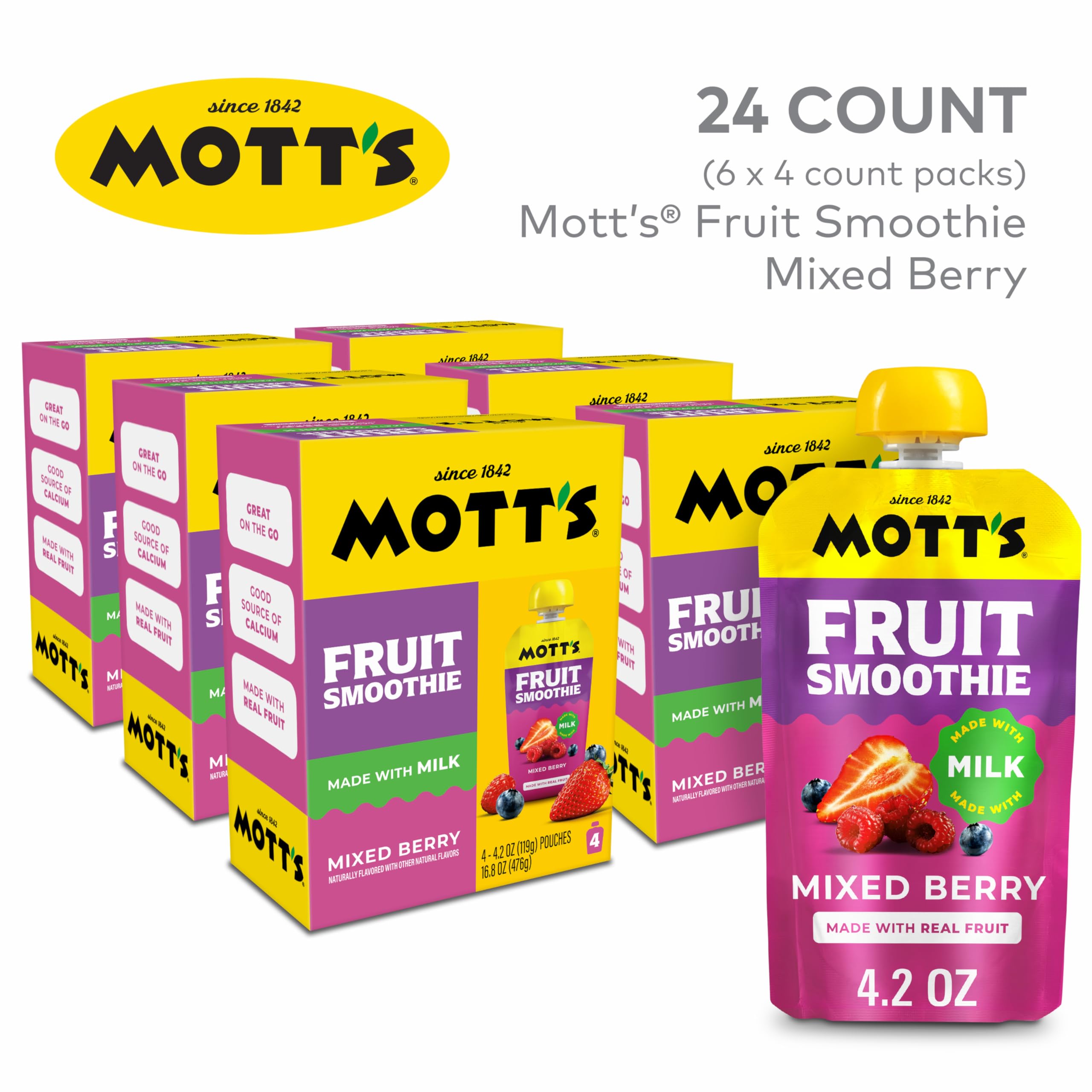 Mott's bolsita abierta que revela textura cremosa de batido y apetito familiar