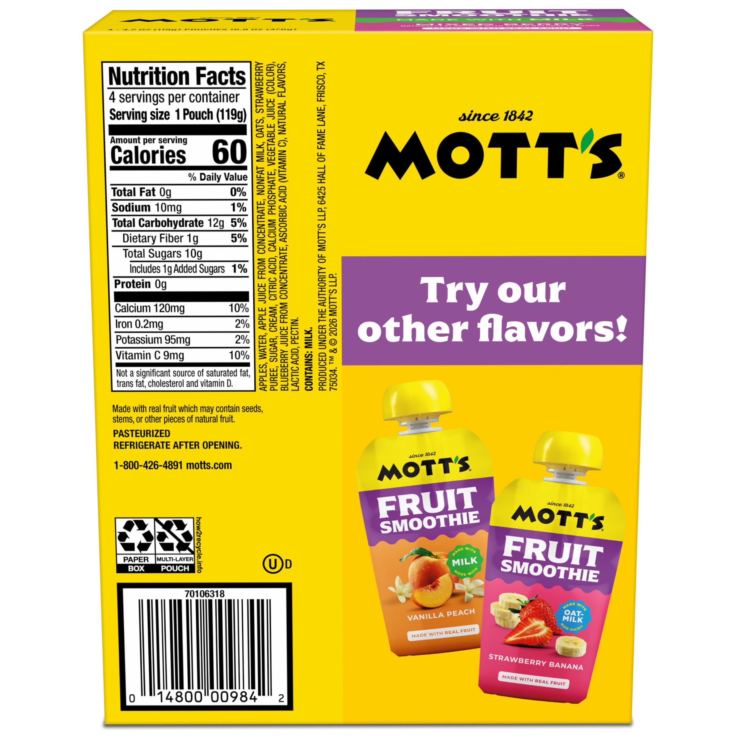 Mott's cierre sellado hermético que evita derrames y facilita transporte