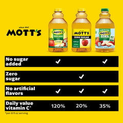 Mott's etiqueta en primer plano destacando sabor durazno y mango y beneficios