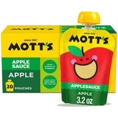 Mott's pouch frontal mostrando envase transparente y manzana real