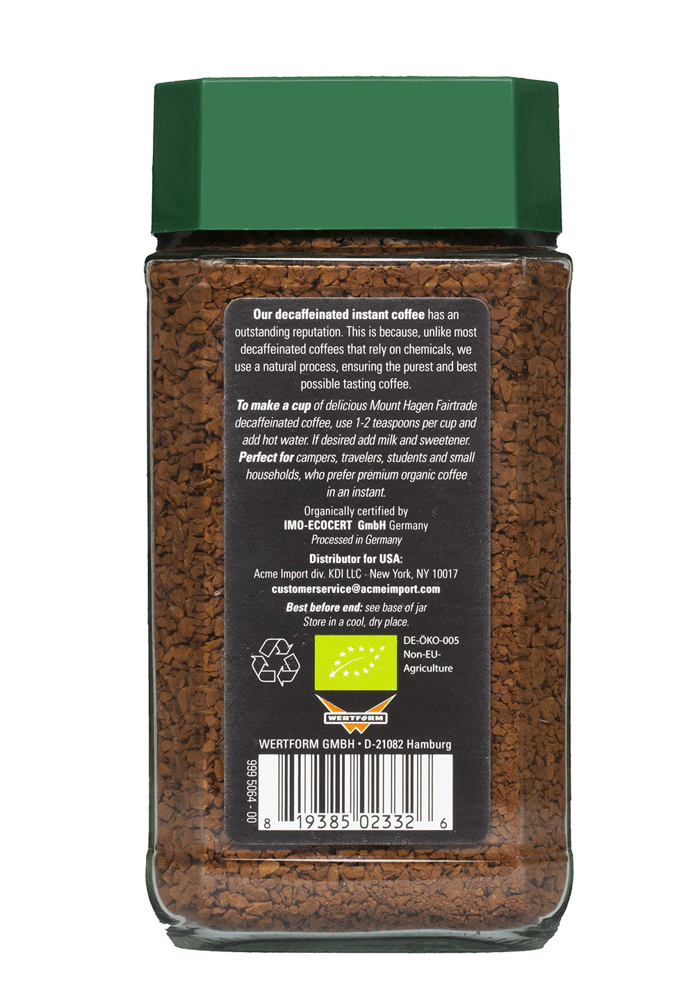 Mount Hagen etiqueta con sellos USDA Organic y Fair Trade transparencia y confianza